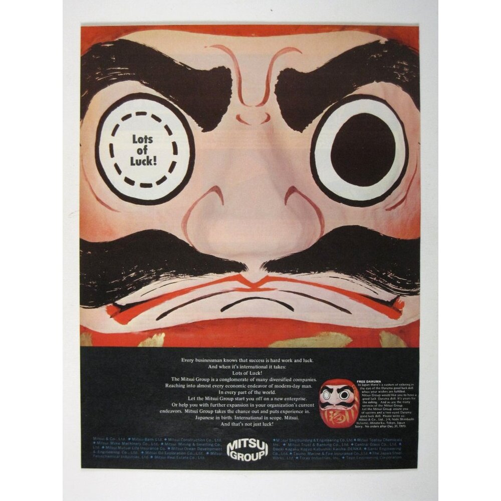 Print Ad Mitsui Group Daruma Doll Lots Of Luck Vintage Business Conglomerate Ad
